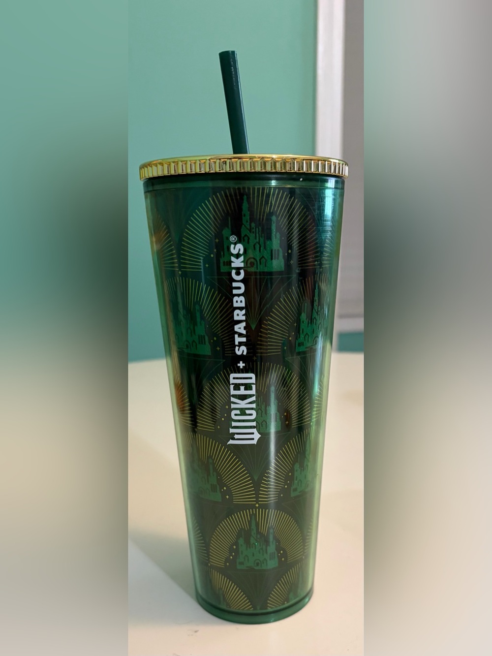 Wicked Emerald City x Starbucks Green Gold Metallic Tumbler